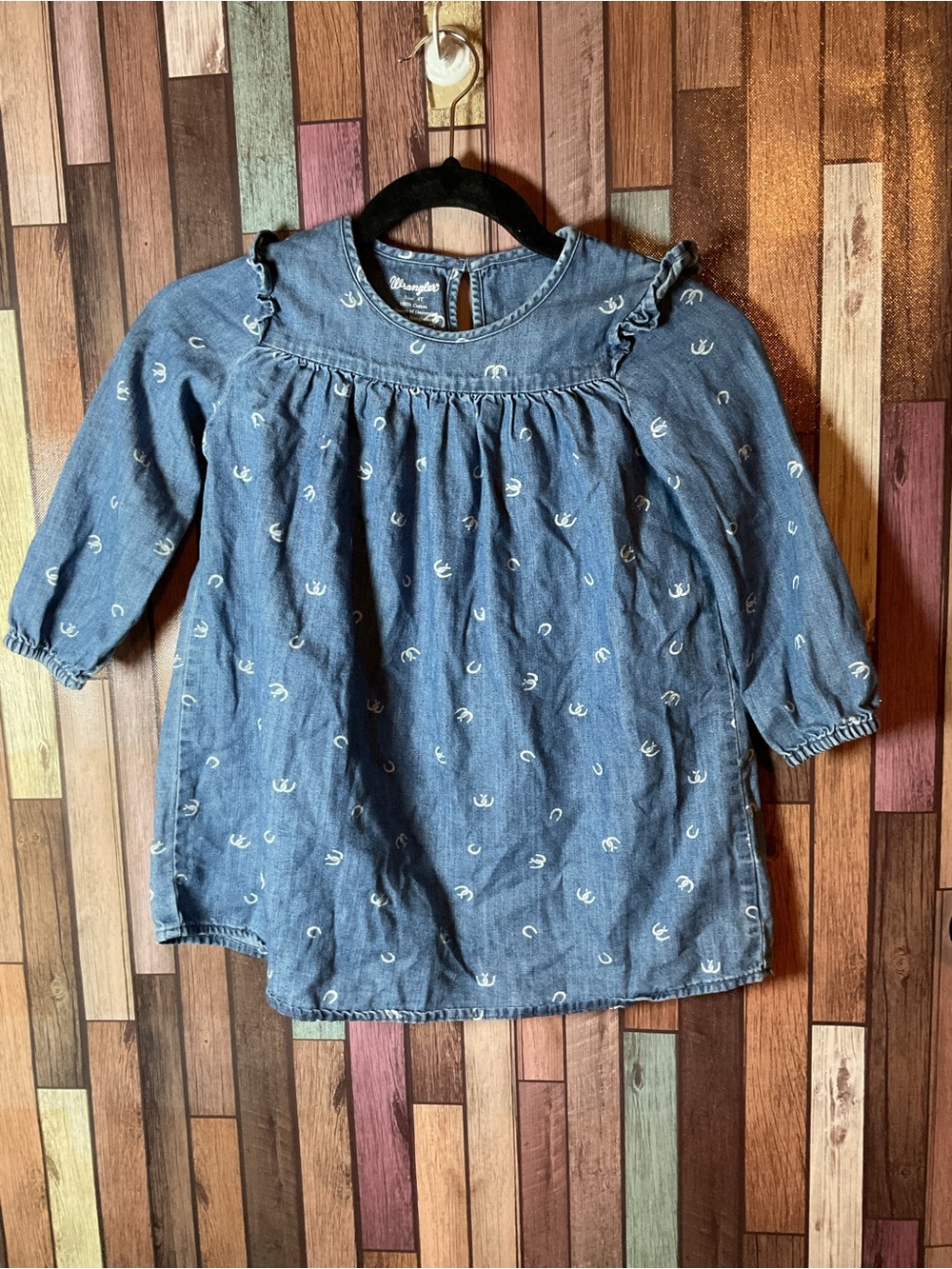 Wrangler Blue Denim Long-Sleeve Ruffle Yoke Dress Girls Size 4T